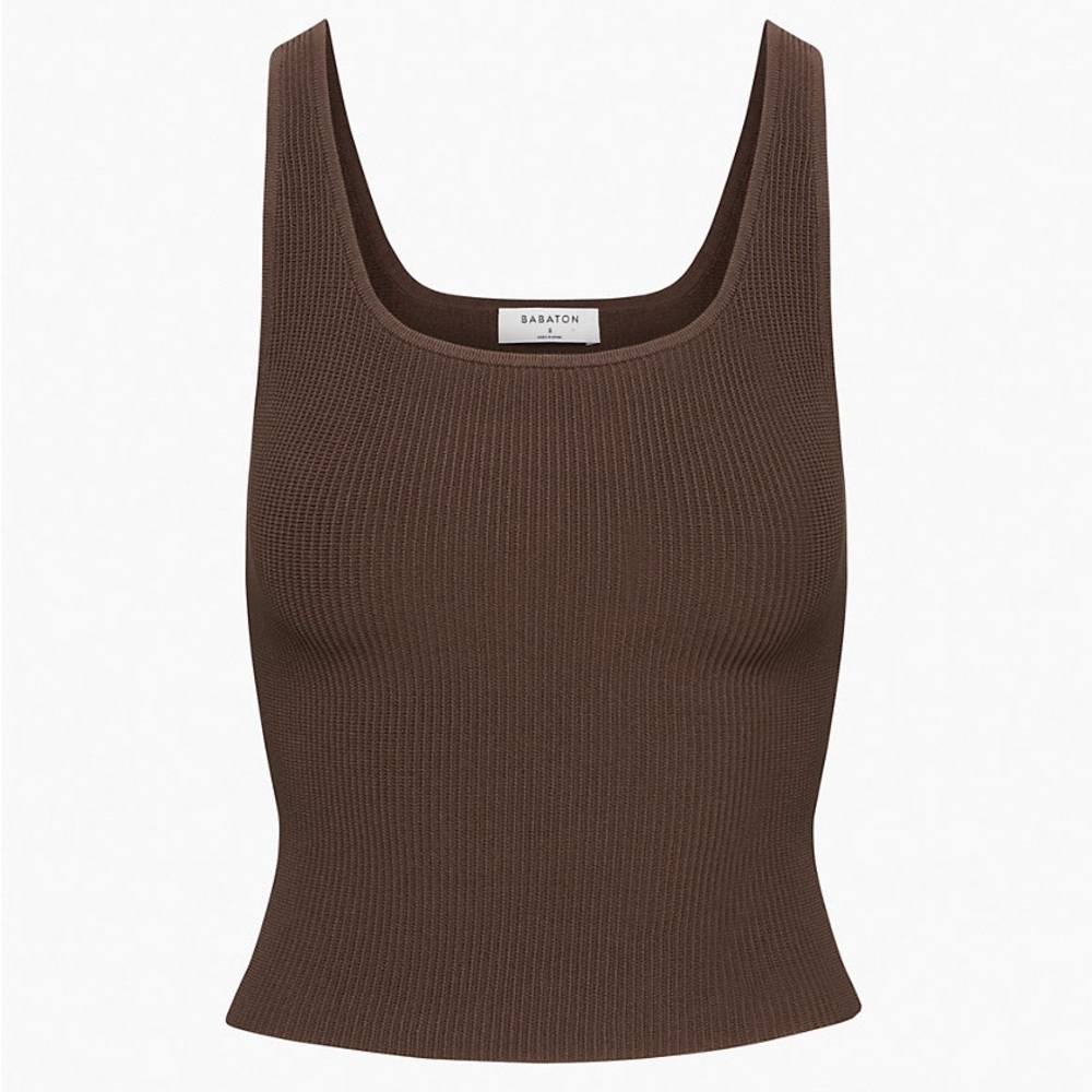 Aritzia Babaton Sculpt Knit Squareneck Tank in Rich Mocha Brown (Chocolate)